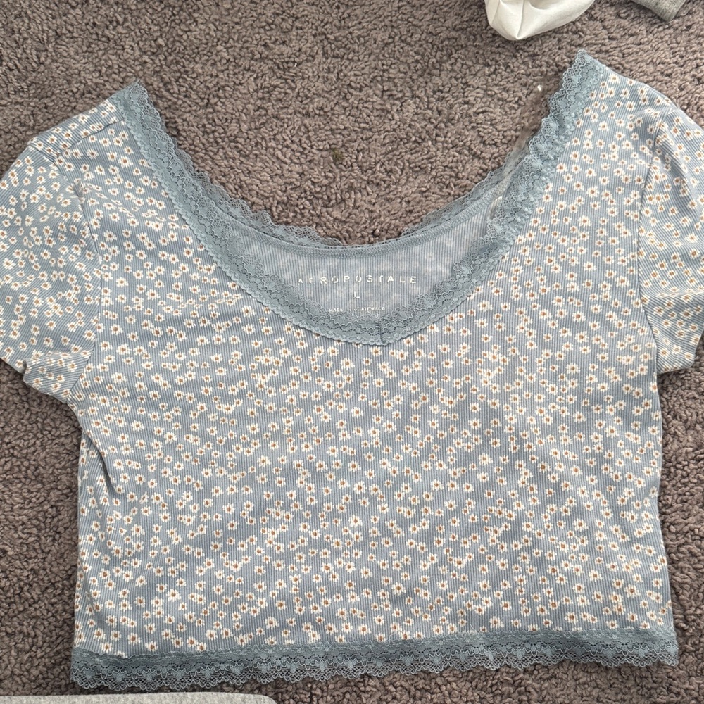 Aeropostale Blue Floral Lace Crop Top